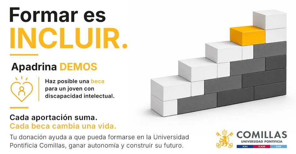 La imagen promueve la inclusión a través de la educación y la bolsa DEMOS para jóvenes con discapacidad intelectual.
