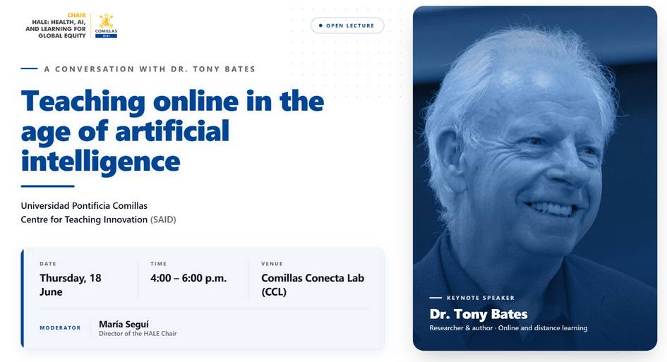 Conferencia sobre la enseñanza en línea y la inteligencia artificial impartida por el Dr. Tony Bates.