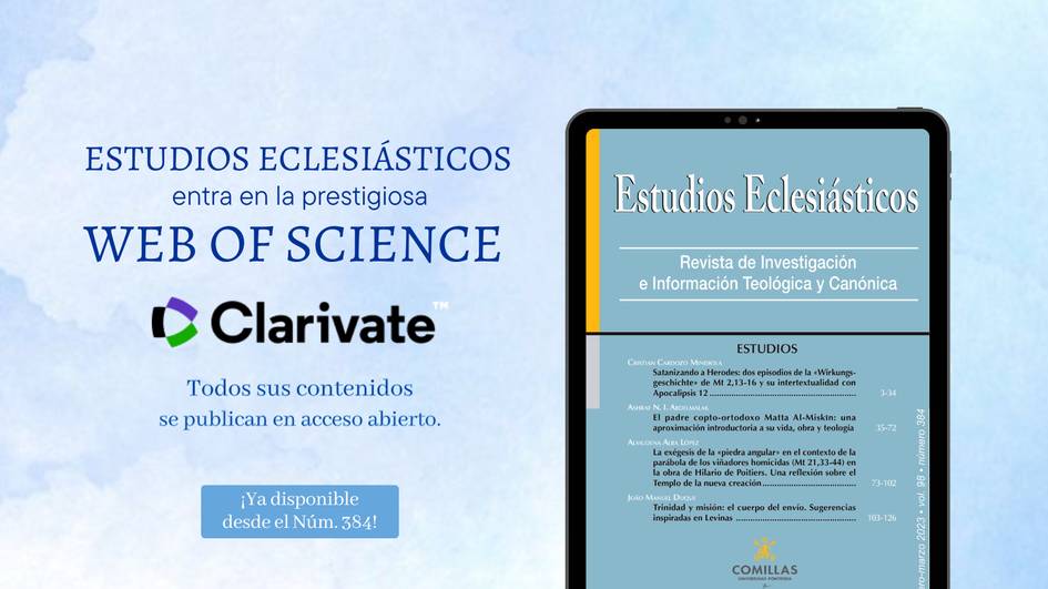 La imagen promociona la revista Estudios Eclesiásticos, que ahora está incluida en la Web of Science.