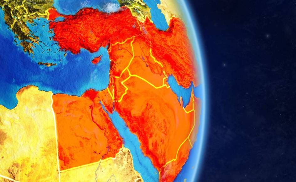 A colorful map showing heat distribution across Africa and parts of Europe and the Middle East from a global perspective.