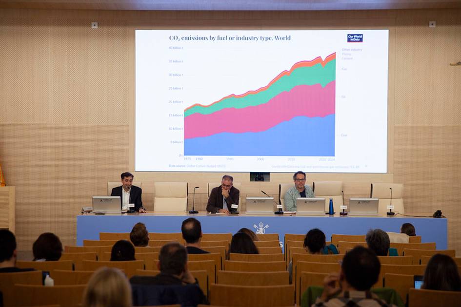 Una presentación sobre las emisiones de CO2 por tipo de industria, con un gráfico visible en la pantalla.