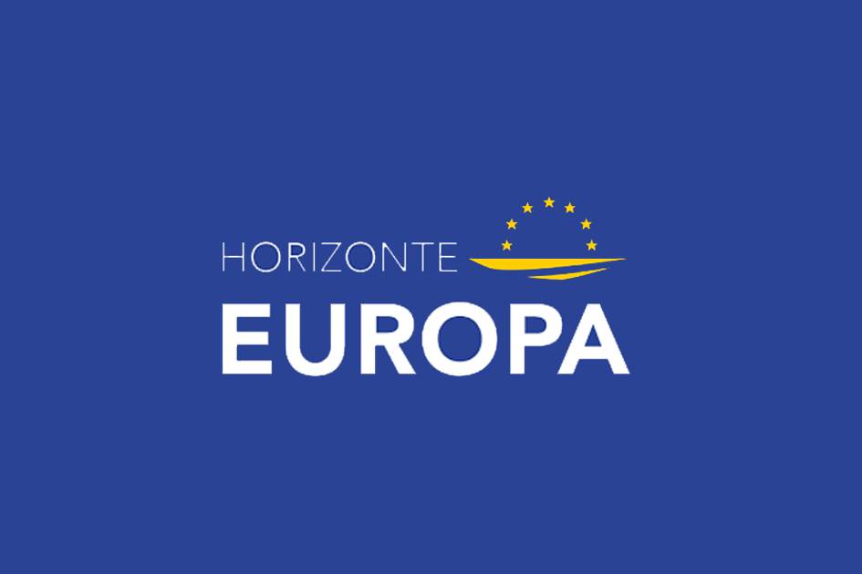 Logo del programa Horizonte Europa con fondo azul y estrellas en círculo.
