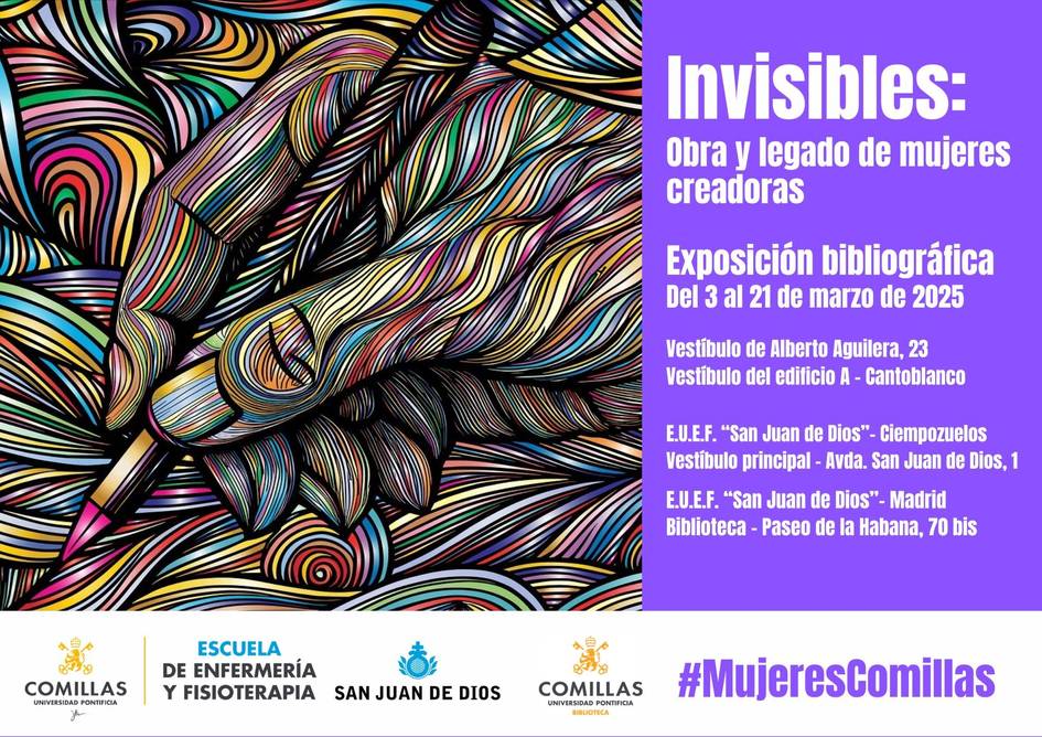 Cartel informativo sobre una exposición bibliográfica dedicada a la obra y legado de mujeres creadoras.