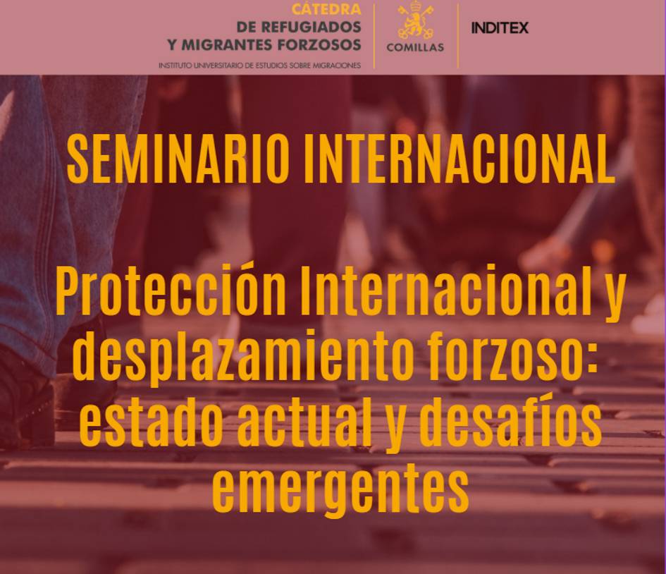 Cartel del seminario internacional sobre protección internacional y desplazamiento forzoso.