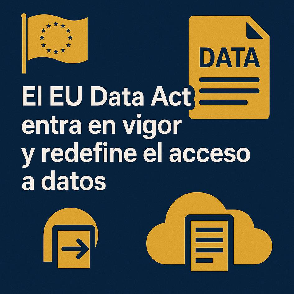 La imagen anuncia la entrada en vigor del EU Data Act y su impacto en el acceso a datos.