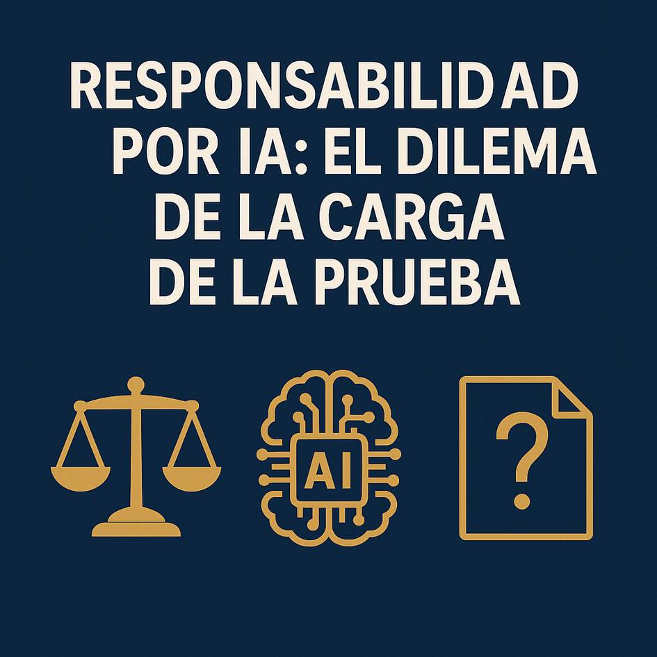 Imagen que aborda la responsabilidad de la inteligencia artificial en el contexto del dilema de la carga de la prueba.