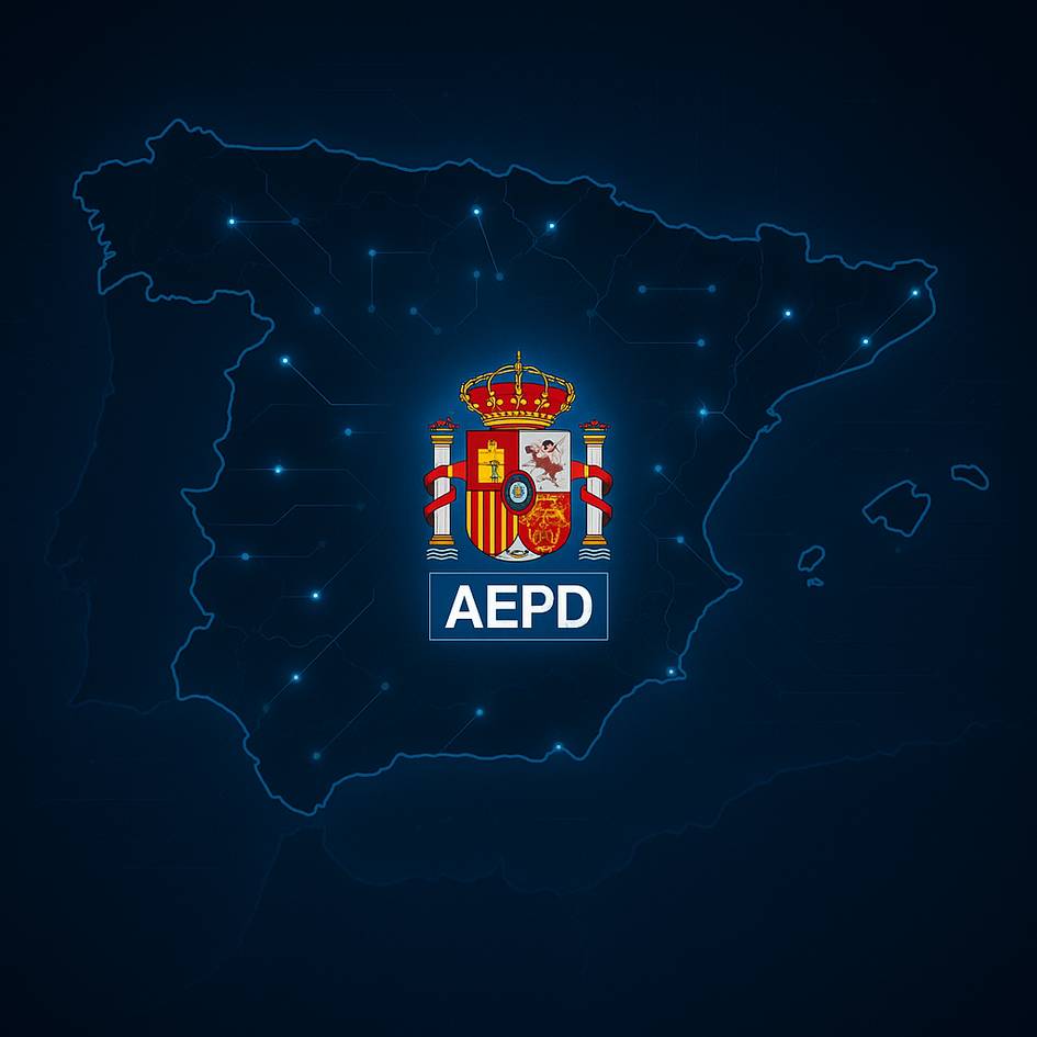 Mapa de España con el logo de la AEPD en el centro.