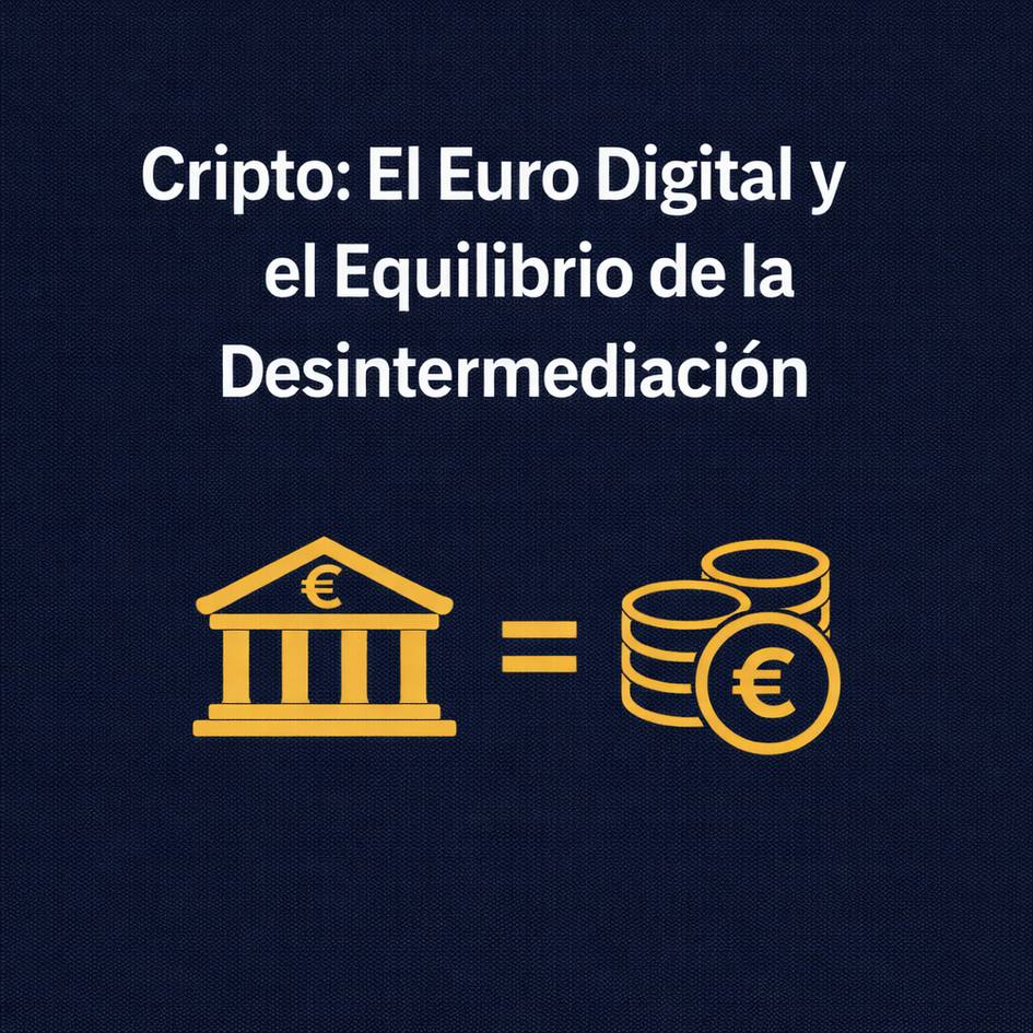 La imagen presenta un título sobre el Euro Digital y la desintermediación en el contexto de las criptomonedas.