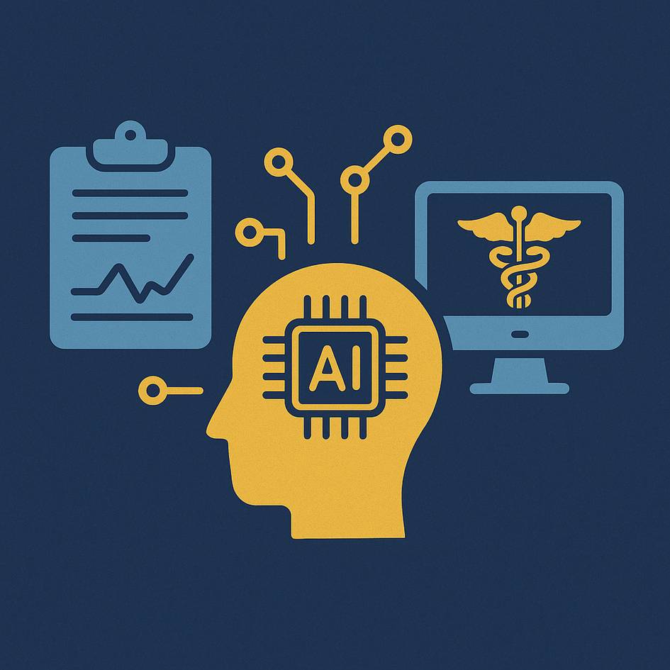 La imagen ilustra la intersección entre la inteligencia artificial y la medicina.