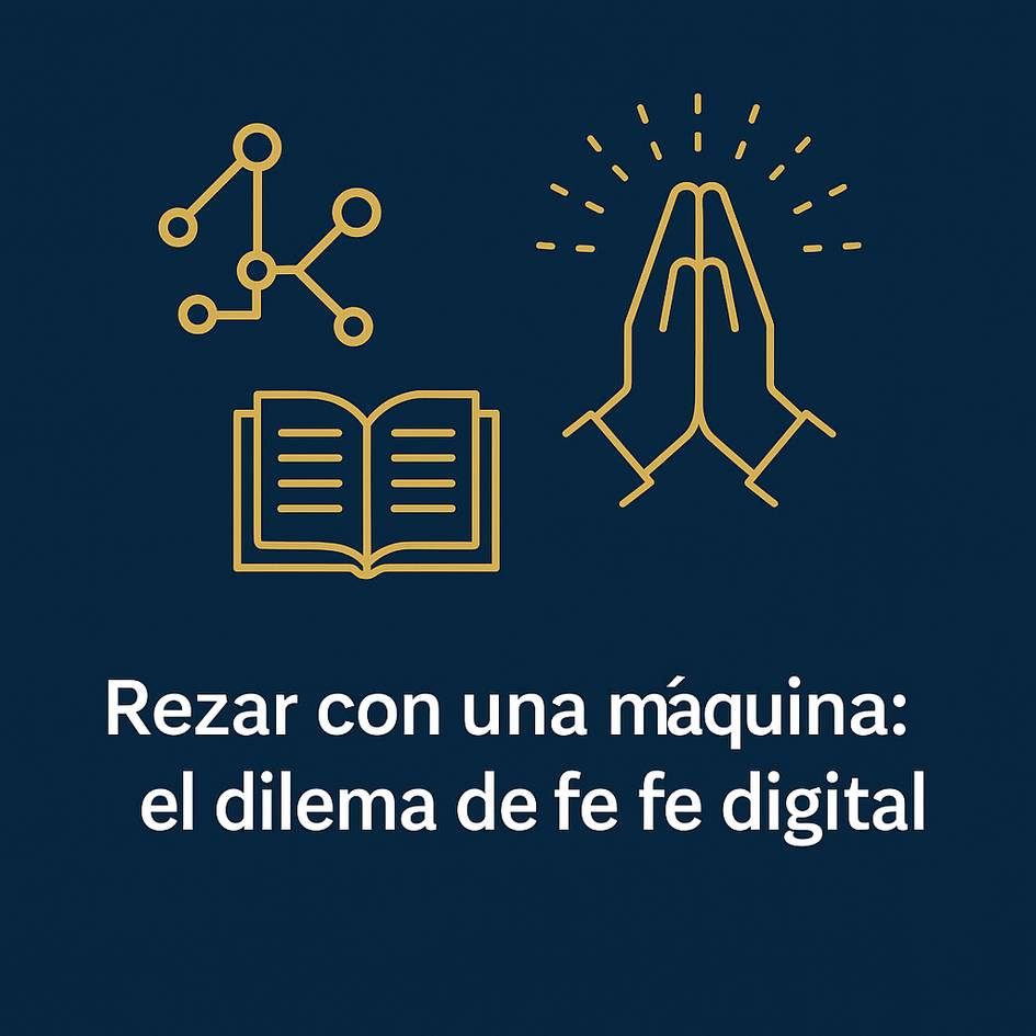 Una ilustración que aborda el dilema de la fe digital en relación a la oración y la tecnología.