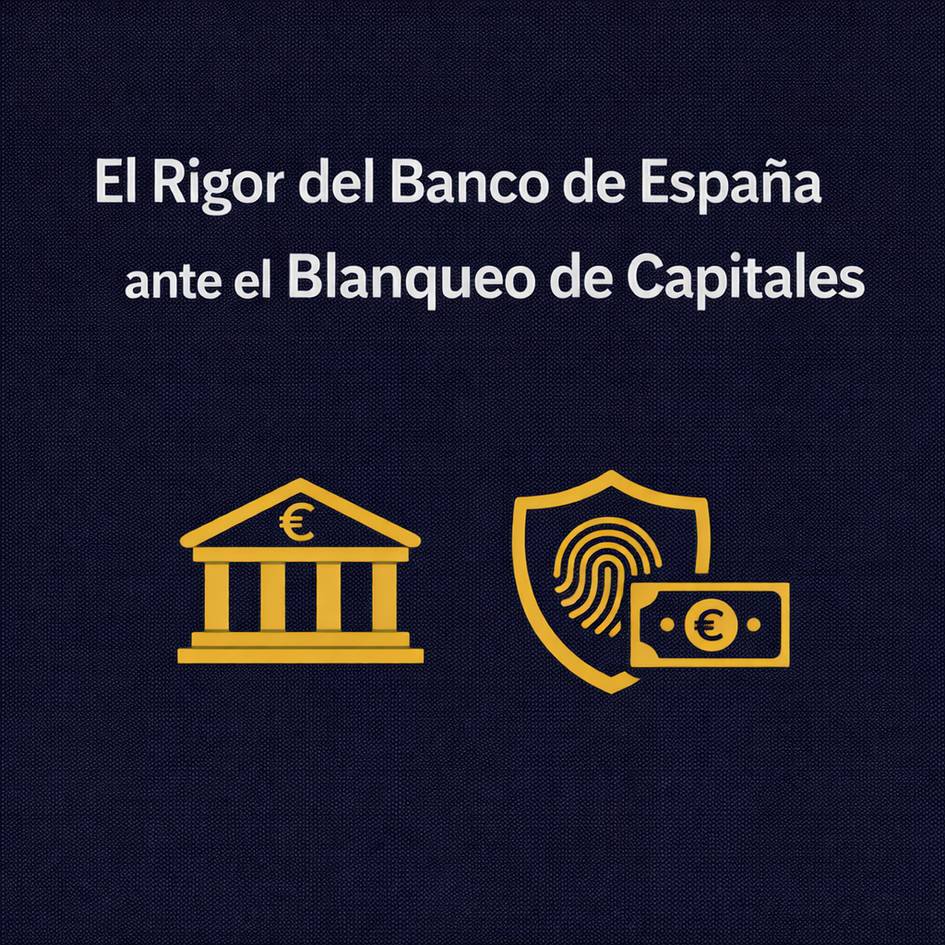 La imagen presenta un mensaje sobre el rigor del Banco de España frente al blanqueo de capitales.