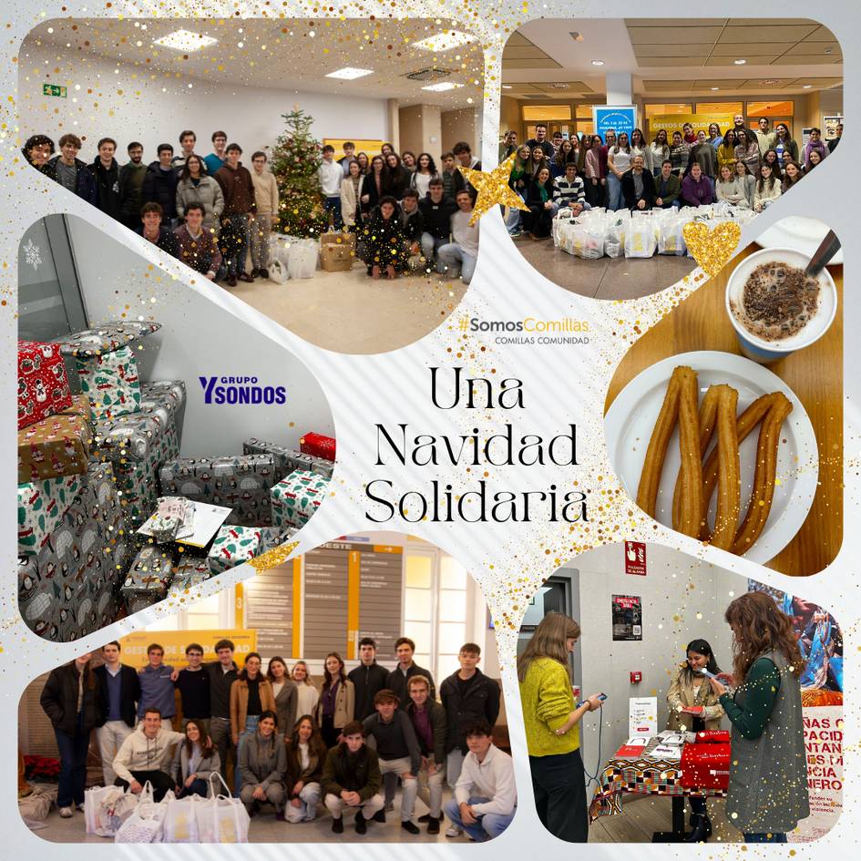 La imagen muestra un collage de fotos sobre eventos de una Navidad solidaria, incluyendo grupos de personas, decoraciones navideñas y comida típica.