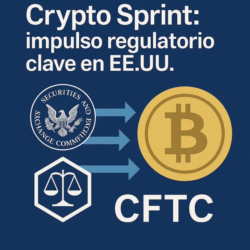 La imagen presenta un mensaje sobre el impulso regulatorio de criptomonedas en EE.UU.