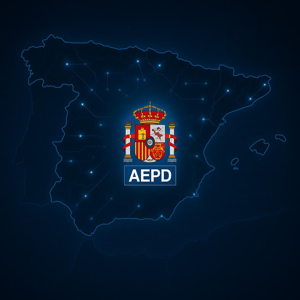 Mapa de España con el logo de la AEPD en el centro.