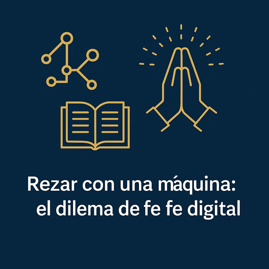 Una ilustración que aborda el dilema de la fe digital en relación a la oración y la tecnología.