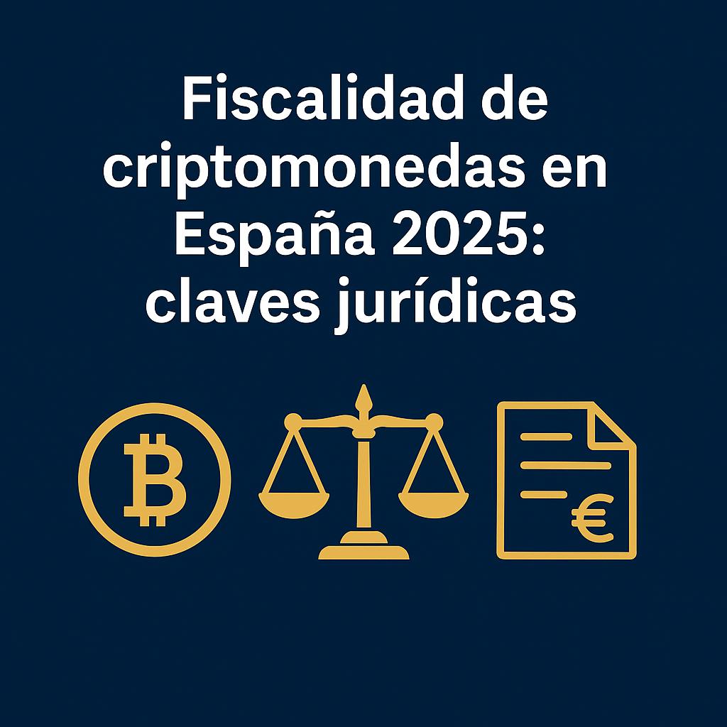 La imagen presenta información sobre la fiscalidad de las criptomonedas en España para el año 2025.