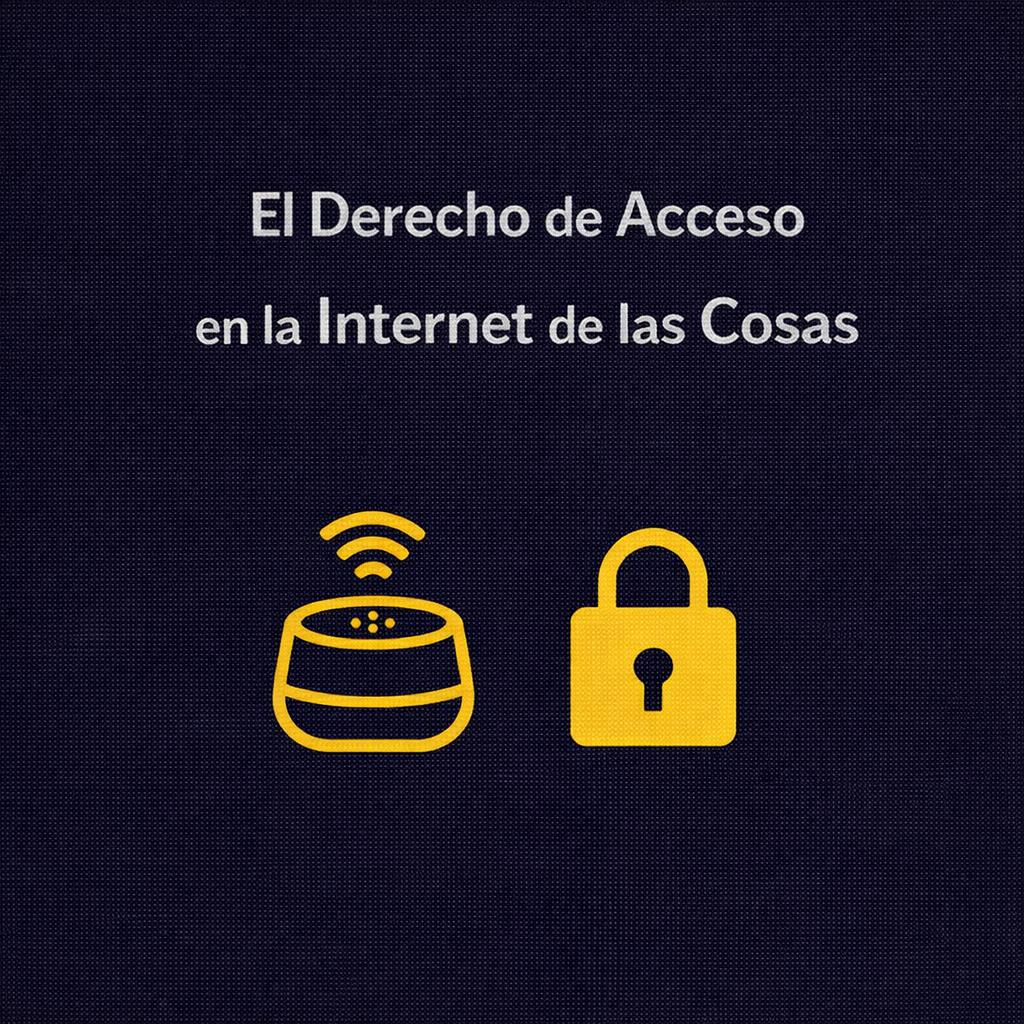 Una ilustración que aborda el derecho de acceso en la Internet de las Cosas con íconos de un dispositivo y un candado.