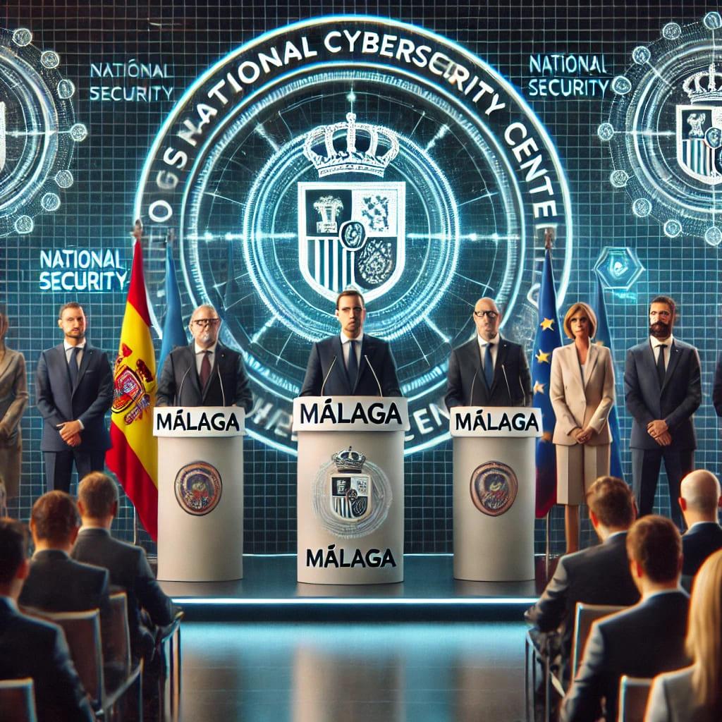 DALL·E 2025-03-10 21.34.28 - A formal news-style image depicting a government press conference in Málaga, Spain, announcing its candidacy to host the National Cybersecurity Center.jpeg