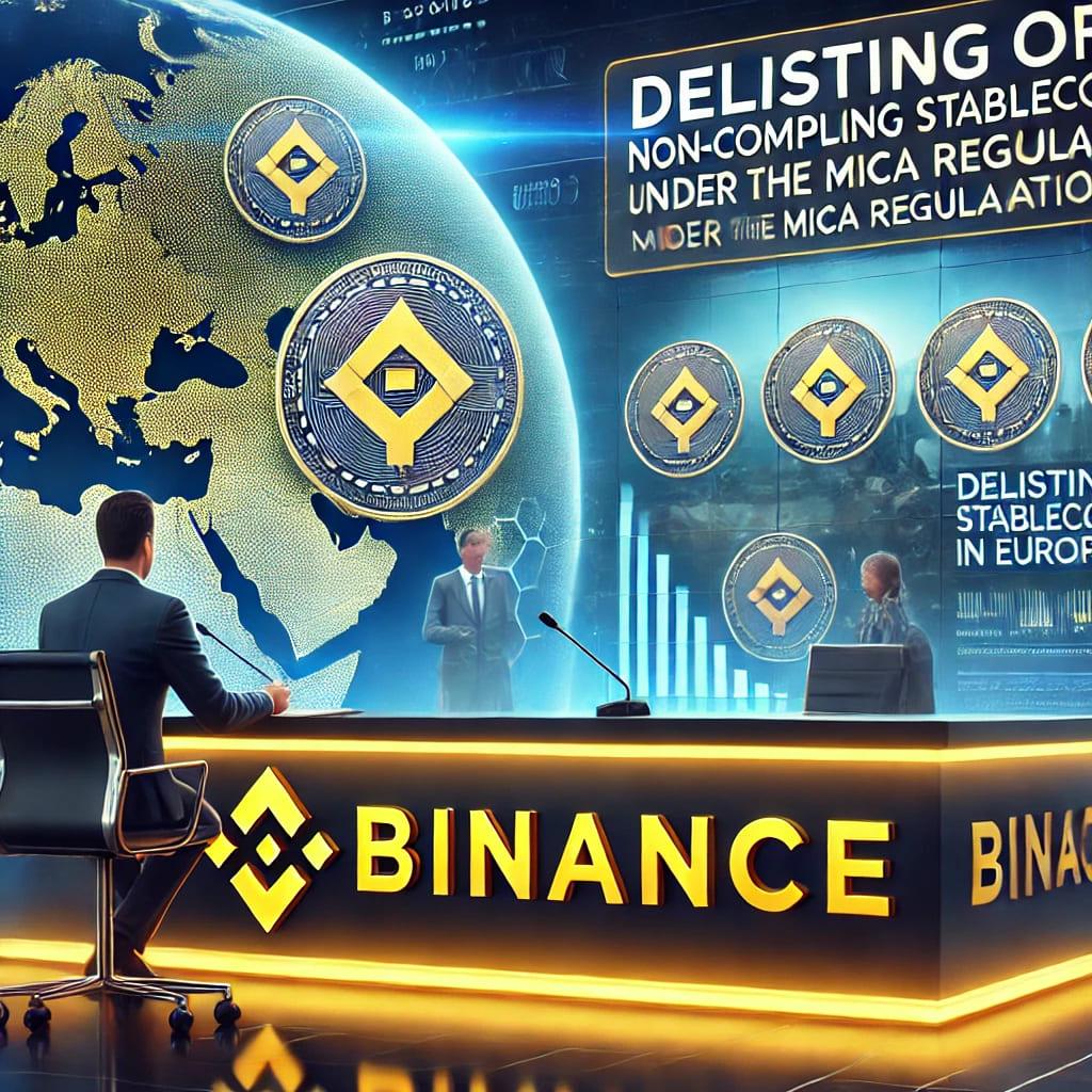 Una presentación sobre la eliminación de criptomonedas en Binance debido a regulaciones.
