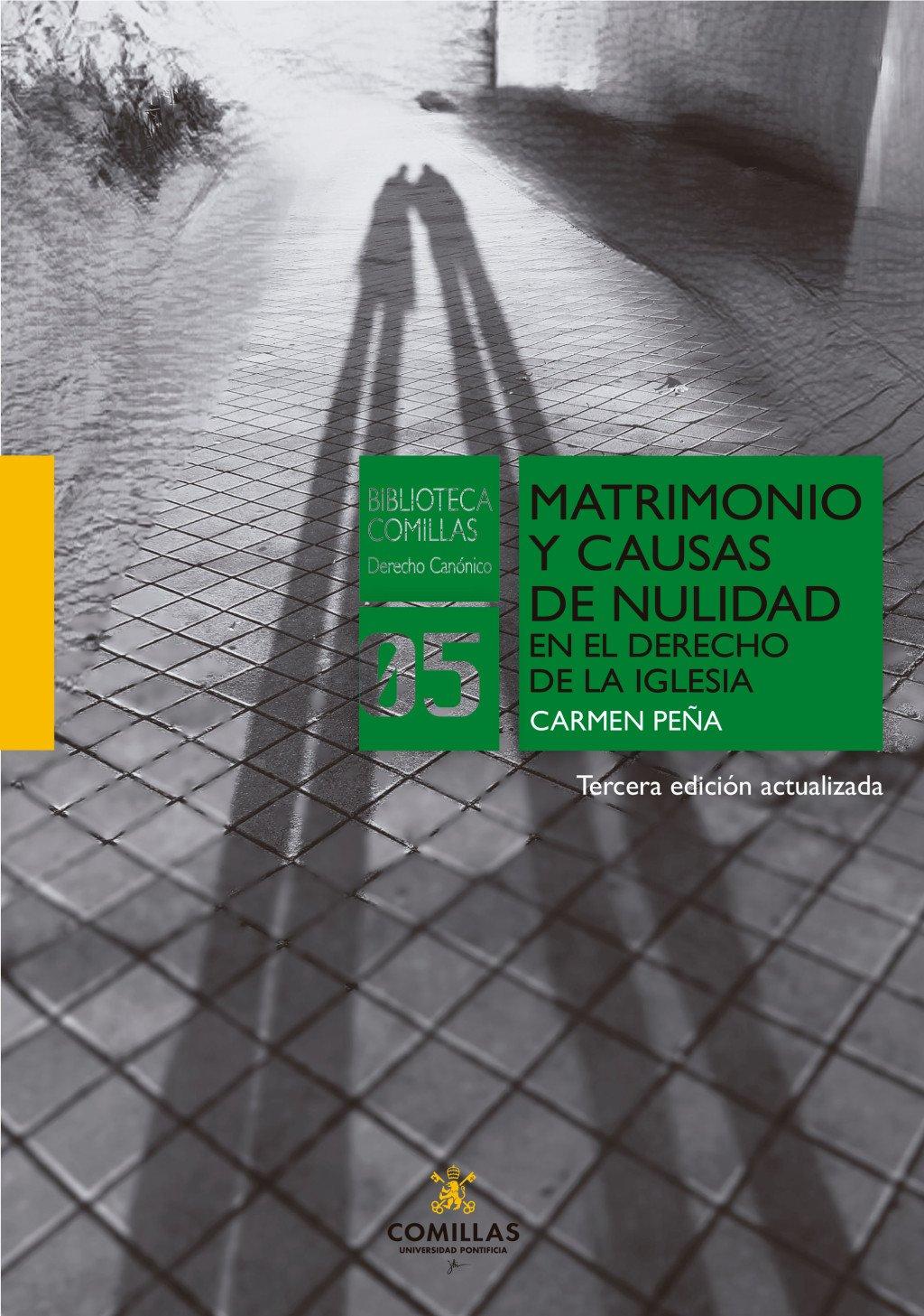 La imagen presenta la portada de un libro titulado 'Matrimonio y causas de nulidad en el derecho de la Iglesia' de Carmen Peña.