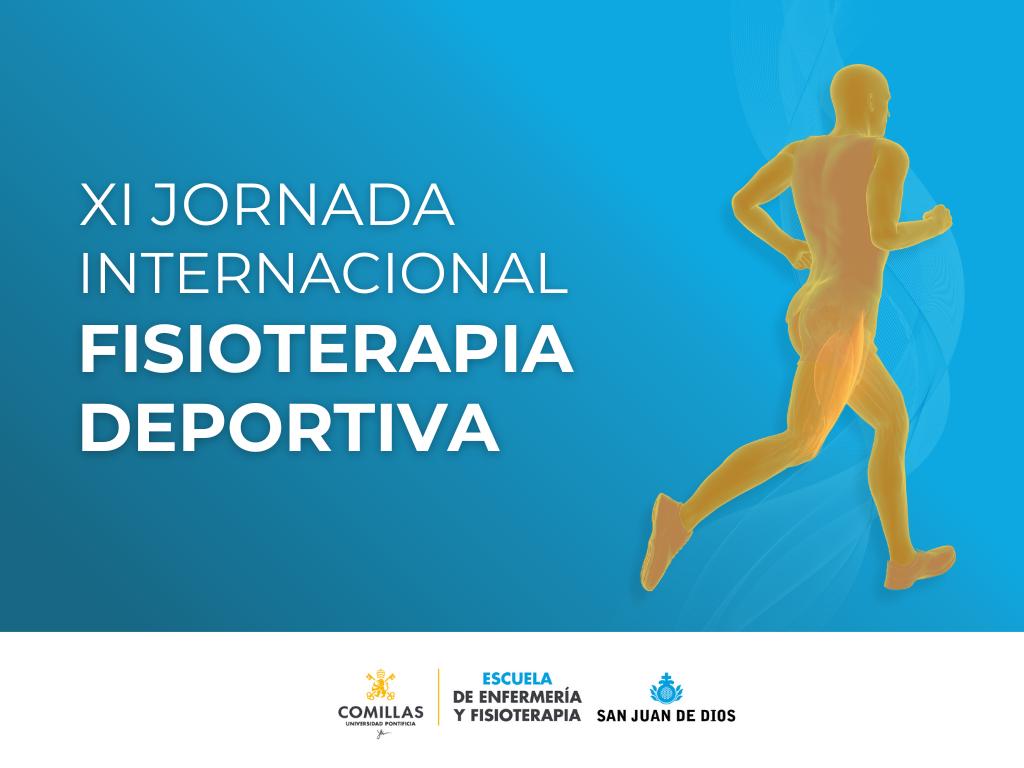 Cartel de la XI Jornada Internacional de Fisioterapia Deportiva mostrando una figura humana en movimiento sobre fondo azul.