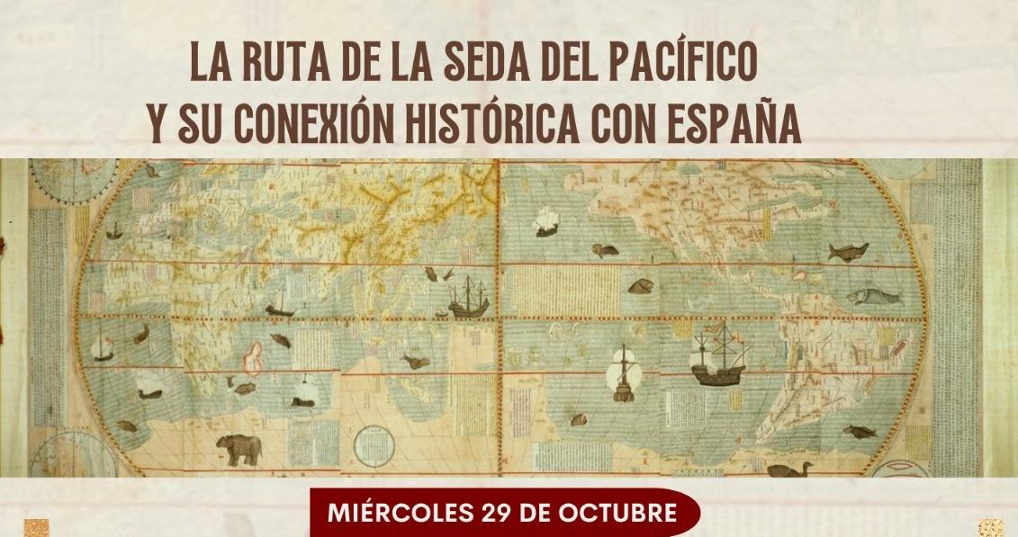 Un mapa antiguo que representa la ruta de la seda del Pacífico y su conexión histórica con España.