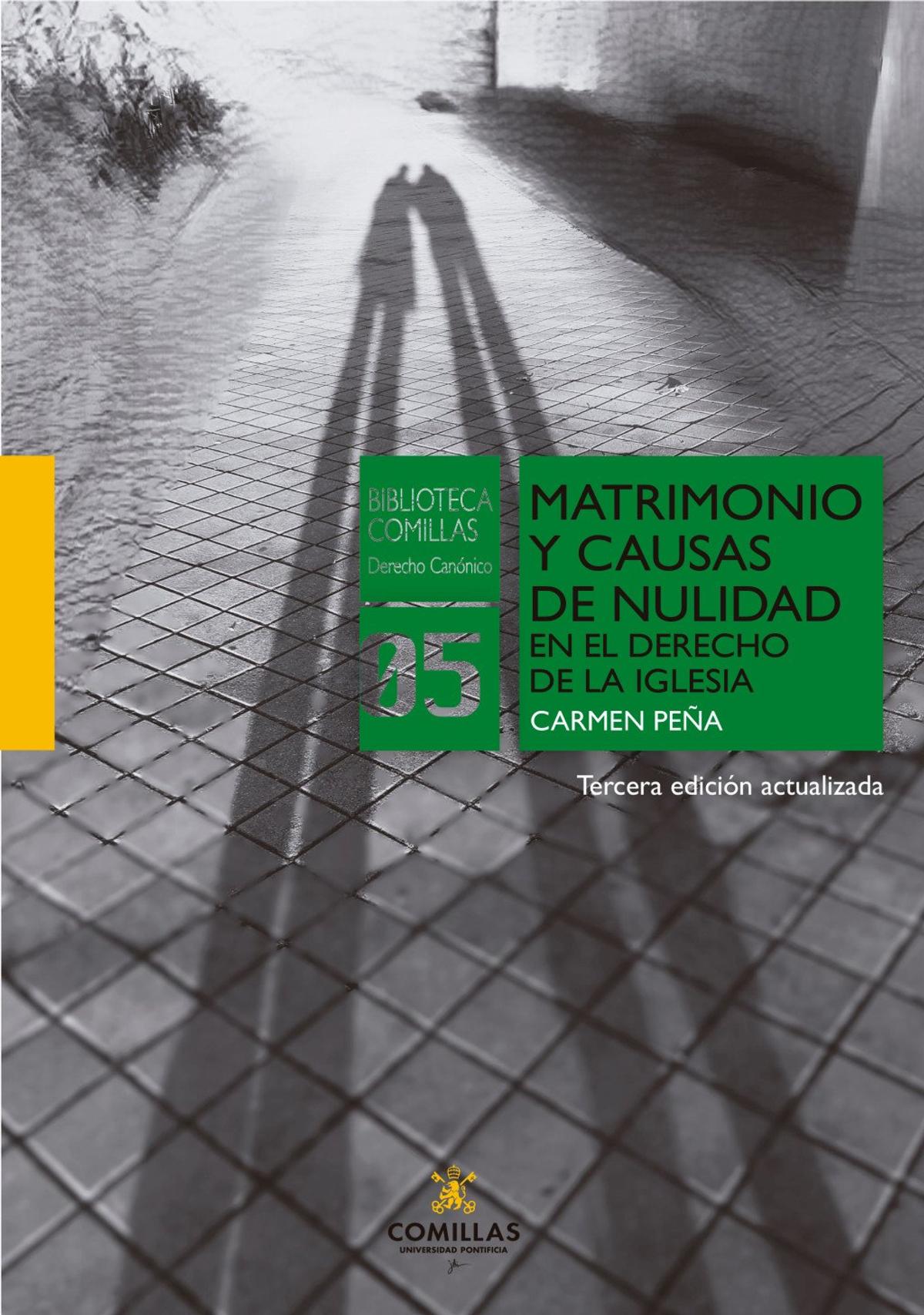 La imagen presenta la portada de un libro titulado 'Matrimonio y causas de nulidad en el derecho de la Iglesia' de Carmen Peña.