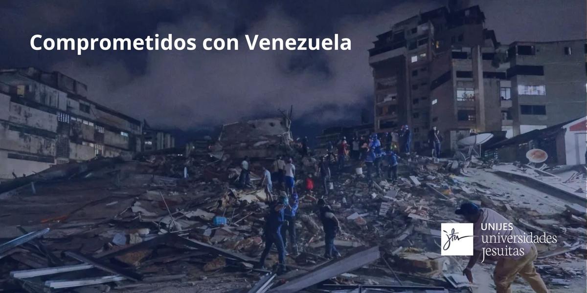 Una escena que muestra a varias personas trabajando en medio de escombros tras un desastre en Venezuela.