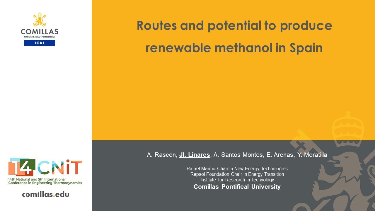Presentación sobre las rutas y el potencial de producción de metanol renovable en España.