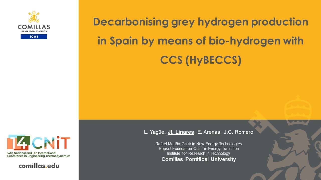 Presentación sobre la descarbonización de la producción de hidrógeno en España mediante biohidrógeno.