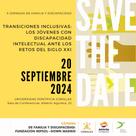 A promotional poster for an event focused on intellectual disability, stating 'SAVE THE DATE' for September 20, 2024, at Universidad Pontificia Comillas.