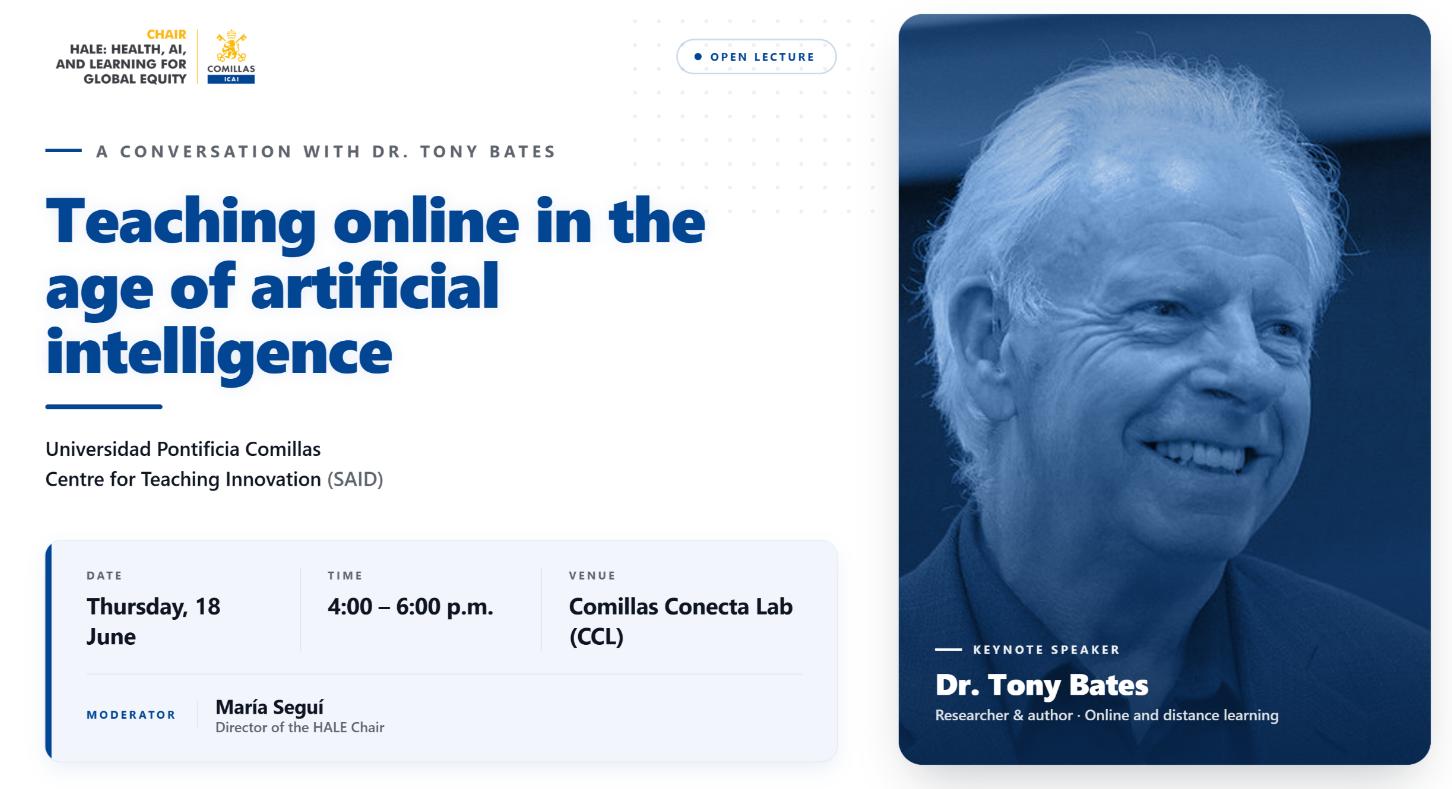 Conferencia sobre la enseñanza en línea y la inteligencia artificial impartida por el Dr. Tony Bates.