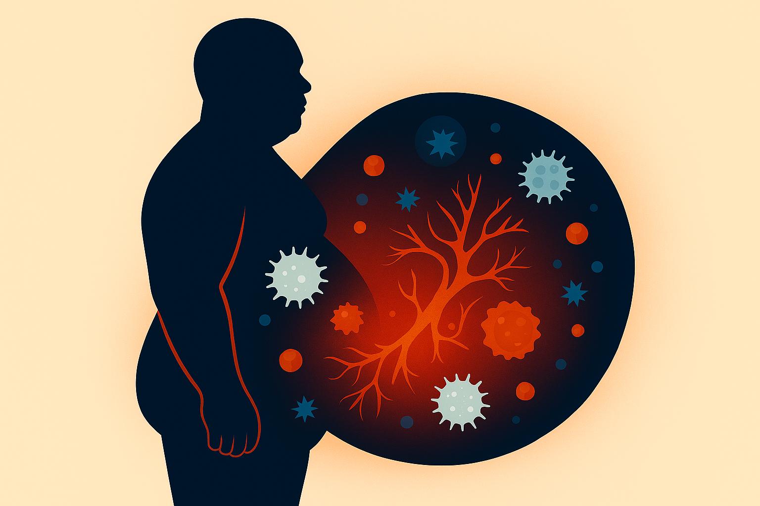La imagen representa la silueta de una persona con un fondo que ilustra células y virus, simbolizando la salud y el cuerpo humano.