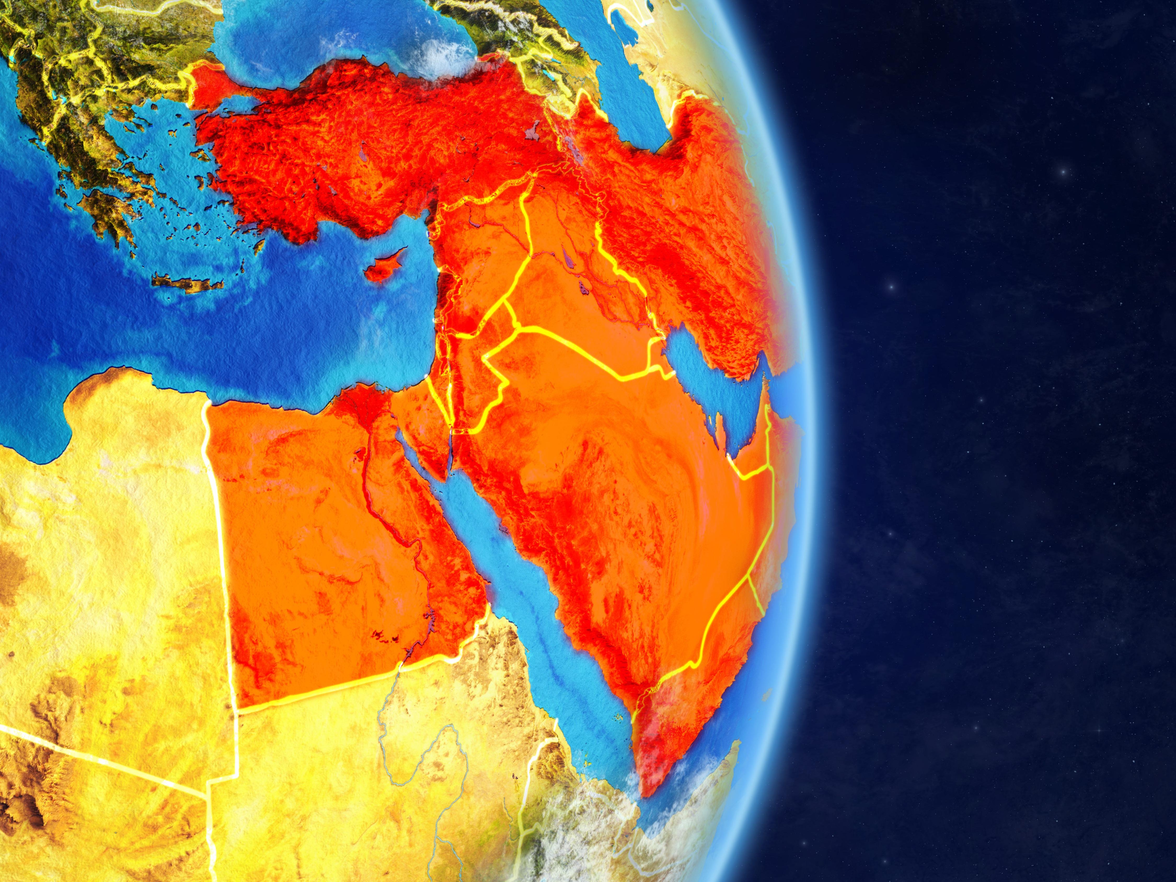 A colorful heat map view of Earth highlighting variations in temperature across different regions.