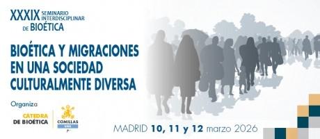 Imagen promocional del seminario sobre bioética y migraciones en una sociedad culturalmente diversa.