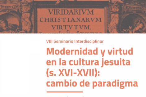 Image of a seminar announcement on Jesuit culture titled 'Modernidad y virtud en la cultura jesuita (s. XVI-XVII): cambio de paradigma'.