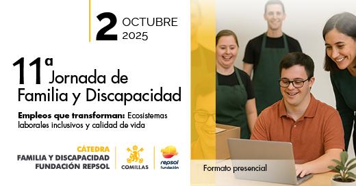La imagen promociona la 11ª Jornada de Familia y Discapacidad, destacando la importancia de empleos inclusivos.