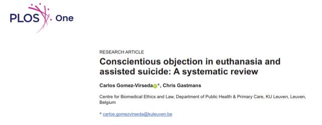 Artículo de investigación sobre la objeción de conciencia en la eutanasia y el suicidio asistido.