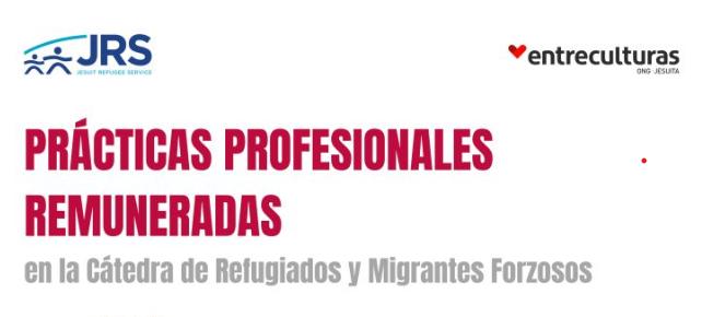 Anuncio sobre prácticas profesionales remuneradas en el ámbito de refugiados y migrantes forzosos.