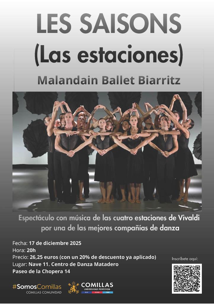 Cartel del espectáculo 'Les Saisons' del Malandain Ballet Biarritz, que presenta danzas basadas en las cuatro estaciones de Vivaldi.