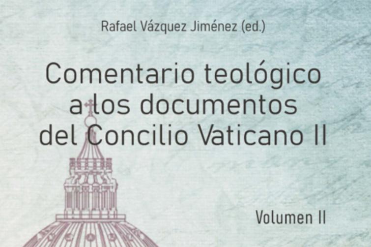 Cover of a book titled 'Comentario teológico a los documentos del Concilio Vaticano II, Volumen II', edited by Rafael Vázquez Jiménez, featuring an image of a cathedral.