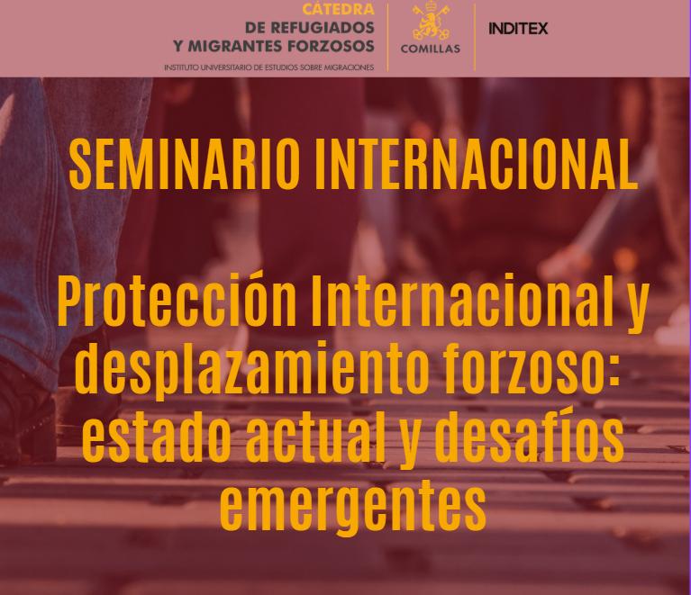 Cartel del seminario internacional sobre protección internacional y desplazamiento forzoso.