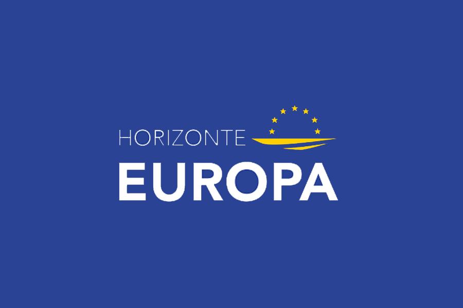 Logo del programa Horizonte Europa con fondo azul y estrellas en círculo.