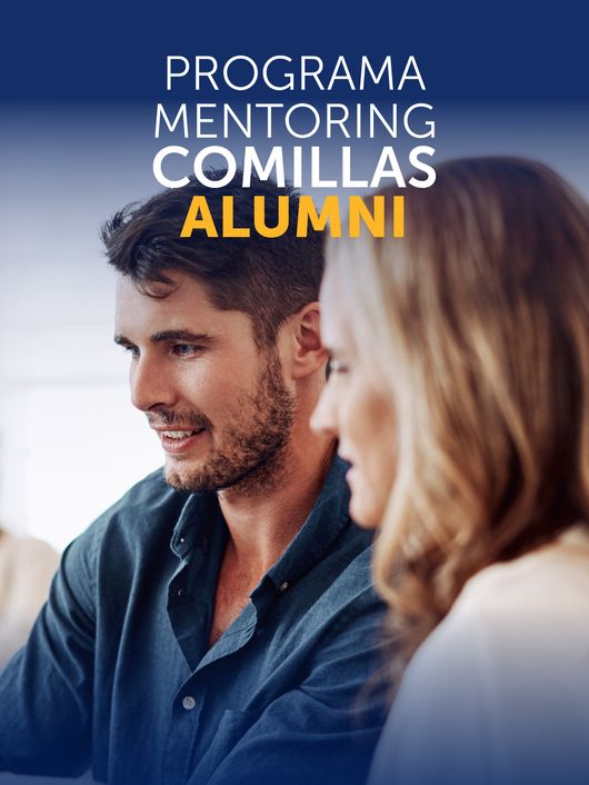 Una imagen que muestra el programa de mentoring de la Universidad Comillas para alumni.