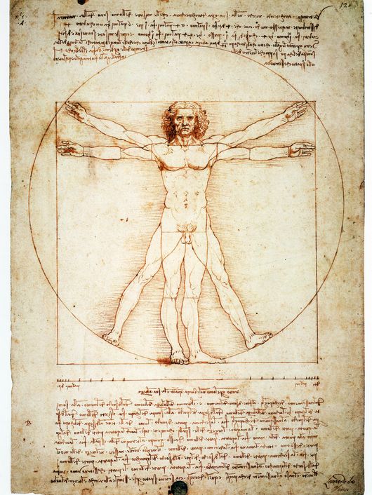 El hombre de Vitruvio es un famoso dibujo de Leonardo da Vinci que representa las proporciones ideales del cuerpo humano.
