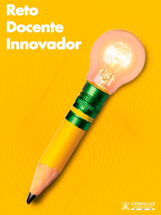 La imagen muestra un lápiz que termina en una bombilla iluminada sobre un fondo amarillo.