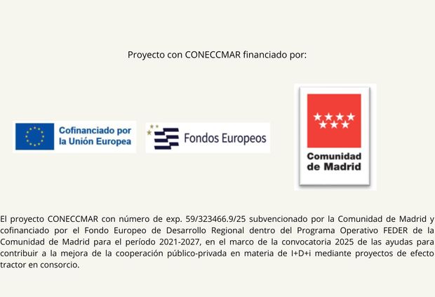 Imagen que presenta información sobre el proyecto CONECCMAR y su financiación por la Unión Europea y la Comunidad de Madrid.