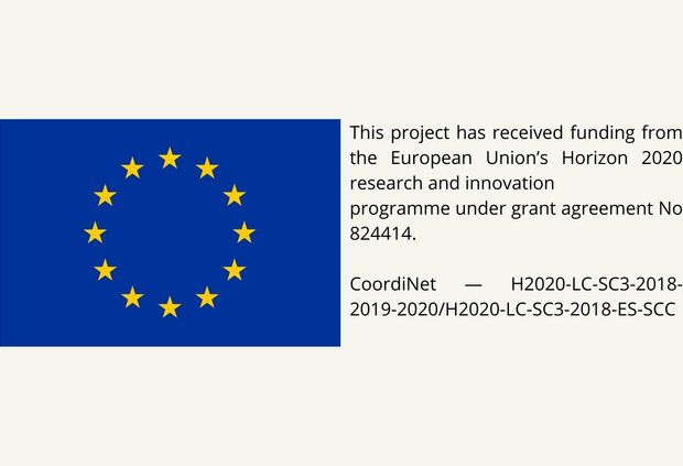 La imagen muestra la bandera de la Unión Europea junto a información sobre financiación de un proyecto bajo el programa Horizonte 2020.