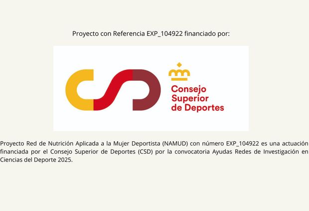 Imagen que presenta un proyecto financiado por el Consejo Superior de Deportes en relación a la nutrición y la mujer deportista.