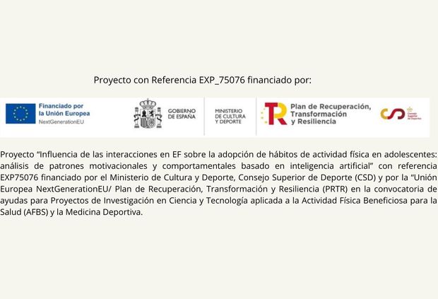 Texto informativo sobre un proyecto de financiación relacionado con la actividad física en adolescentes.